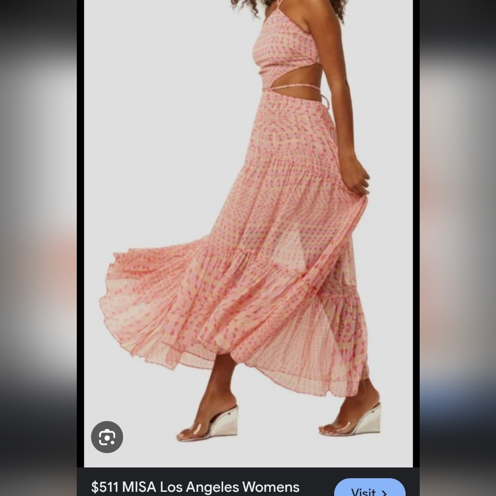 New Misa Los Angeles Retail $511 Pink Dalia Cutout Halter Maxi Dress Size Large